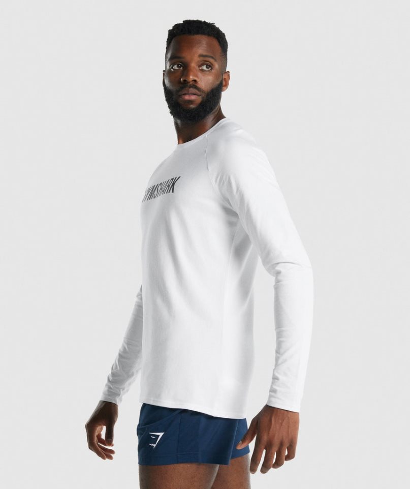 Men's Gymshark Apollo Long Sleeve T-Shirts White | NZ 2ASLUX